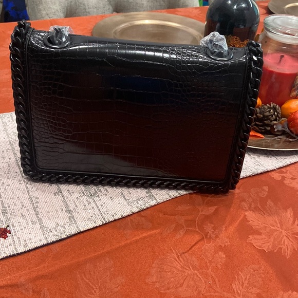 Aldo Bags Aldo Trabeth Black Aligator Print Leather Chain Crossbody